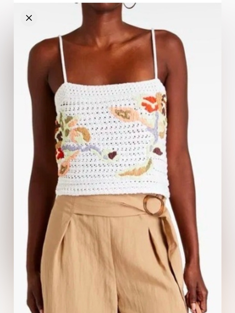 VINCE Embroidered Crochet Knit Cotton Tank White Floral M NWOT